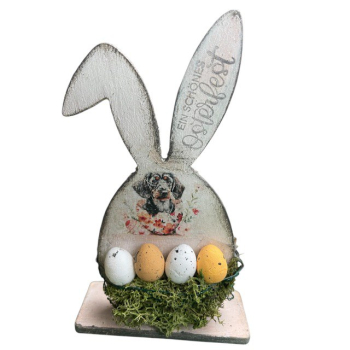 Holzaufsteller mit Rauhi und Osternest